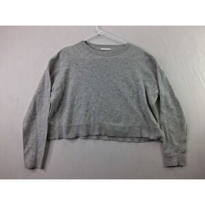 H&M Melange Fine Knit Sweater Womens Gray Loose Fit Round Neck Cropped Ribbed